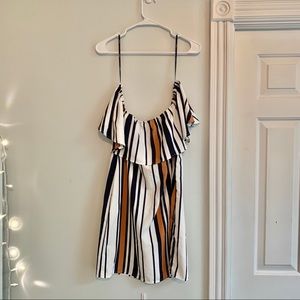 Off-the-shoulder striped shift dress
